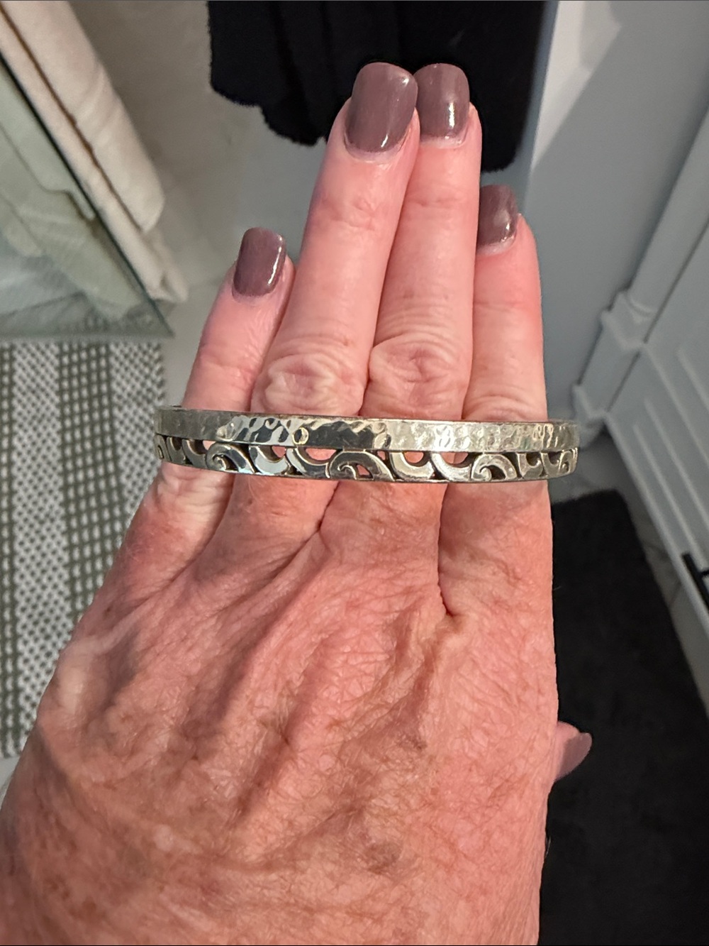 Brighton Silver Filigree & Hammered Bangle Bracelet